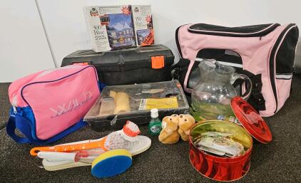Large Soft Pet Carrier, Tool Box, Yule Rite Xmas Lights, Glass Pitcher, Bags, And More