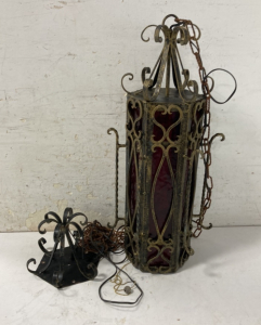 Vintage Gothic Swag Light with Red Colored Glass