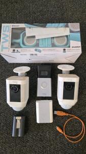 Ring Spotlight Cam Battery & Video Doorbell 2 + Sylvania SP833-AQUA TWS Bluetooth Speaker Set