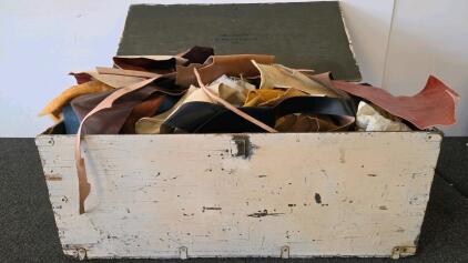 WWII Abel & Bach Military Chest, 1943, Full Of Mixed Leather & Fabric Scraps, USA Made