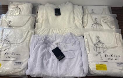 (2) Women's Maxi Dresses Size 16 And Size 20, (6) Girl's Flower Girl/Occasion Dress Sizes 4-5, 10, And 12, White, Fashion Boutique/Pink Fashion
