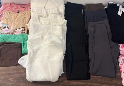 Assorted Women's Apparel &ndash; Peplum Top & Pants Set, Shorts, T-Shirts, Leggings, 15+ Pieces ALL SIZES L AND XL