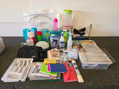 Large Mixed Household Lot: Kitchenware, Office Supplies, Decor, Storage, Cleaning & More