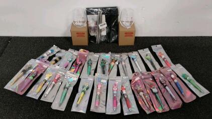 Assorted Decorative Beaded Ballpoint Pens, 5.5 in, Click Retractable, Sealed Packaging, 25 Designs, pet gate, wine glasses