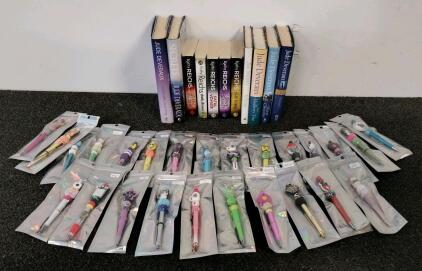 Assorted Lot of 25 Decorative Novelty Ballpoint Pens, Click Mechanism, Individually Packaged, Mixed Designs