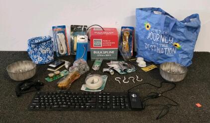 Assorted Household Hardware & Electronics Lot &ndash; Sealed Gilmour Nozzle, Screen Tight Spline, USB Keyboard