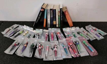 Variety Novelty Ballpoint Pens, Decorative Toppers, Gift Packaging, Multiple Colors & Themes (25)