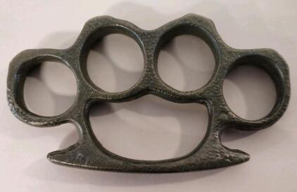 Vintage Steel Brass Paper Weight, 4-Finger, Dark Patina, 4.5"x2.5", No Markings, Moderate Wear