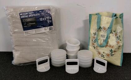 Everbilt 12'x15' Canvas Drop Cloth & Tupperware Hamburger Press Storage Set with Tote Bag
