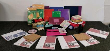 Large Mixed Lot Office, School & Craft Supplies: Binders, Notebooks, Flashlights, Craft Packs, 40+ Pieces