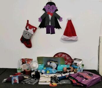 Mixed Lot Farberware, Tool Bench, DC Figure, Holiday Decor, Kitchenware, Craft Supplies, Book