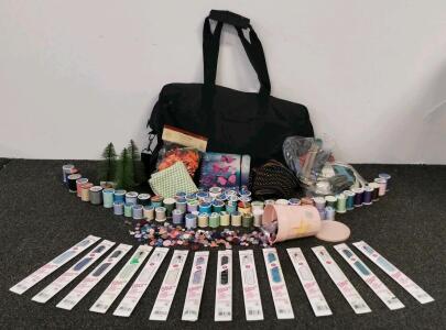 Large Assorted Sewing & Craft Supplies Lot with Black Duffel Bag