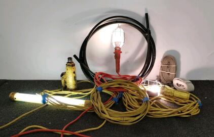 Set of Handheld Work Lights, 2x 50ft Extension Cords, Incandescent & Fluorescent, Job Site Ready