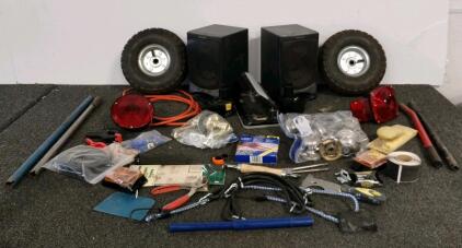 Magnavox Speakers, Wheels, Tool Batteries, Hand Tools & Hardware&mdash;Large Workshop Mixed Lot
