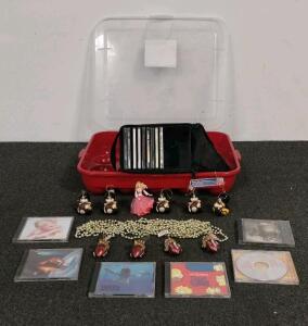 Lot of 16 Rock CDs with Storage Case and Assorted Christmas Ornaments