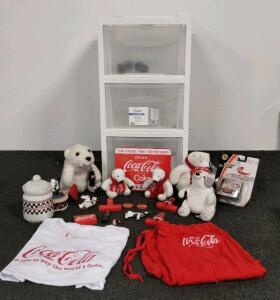 Coca-Cola vintage Collectibles Lot - Polar Bear Plush, Die-Cast Car, Apparel, Sign, Ceramic Jar