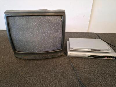 Symphonic 20" CRT TV, Philips HDMI DVD Player DVP3982, SV2000 DVD Recorder Bundle All tested and powered on. ( shelf B)