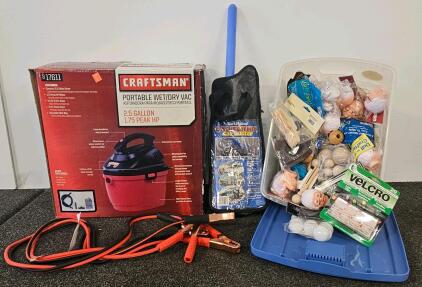 Craftsman 2.5 Gallon 1.75 HP Wet/Dry Vac 917611 with Duster (tested, works),, Jumper Cables, Craft Supplies