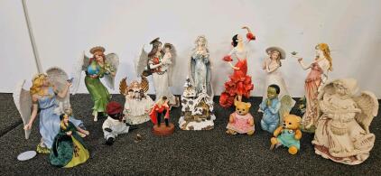 Large Mixed Lot 15+ Porcelain & Resin Angel, Holiday, and Figurative Collectible Figurines
