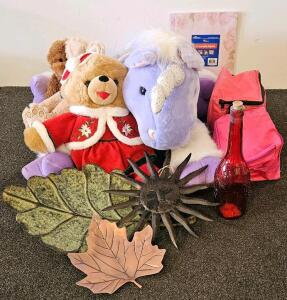 Mixed Lot: Plush Toys, Decorative Metal Wall Art, Craft Supplies, Bags, Ampad Paper, More