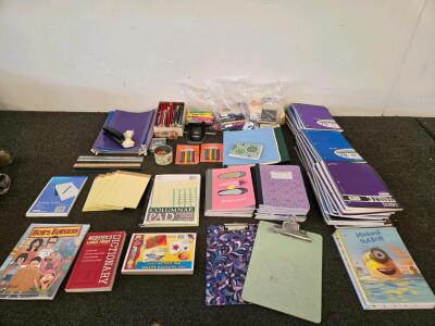Large Assorted School & Office Supply Lot: Notebooks, Clipboards, Art Supplies, 50+ Pieces (FN 5000 Shelf A)