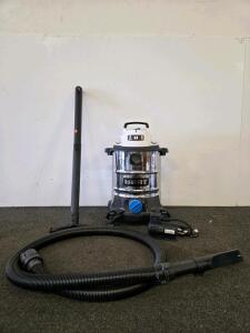 8-Gallon 6 HP Wet/Dry Shop Vacuum, Chrome Tank with Wheel Base, Mini Air Compressor Included (Unable to test both items)