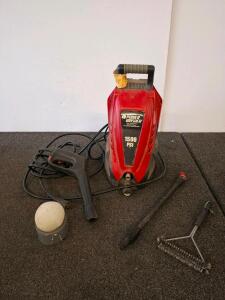 Power Washer 1500 PSI Electric Pressure Washer with Accessories, Model: Clean Machine( powered on) ( shelf J)