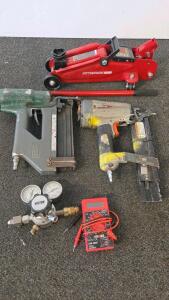Pittsburgh 2 Ton Floor Jack, Senco Nailer, Victor Regulator, Cen-Tech Multimeter, 2 Nail Guns