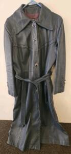 24K Leather by Dan di Modes Full-Length Leather Trench Coat with Belt and Wide Collar