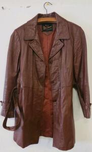 Vintage Miss Simone of California Women's Brown Leather Trench Coat, Size 16