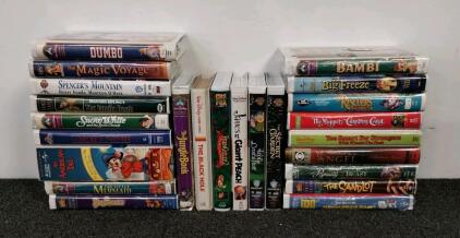 24 Classic Disney & Family VHS Movies &ndash; Clamshell & Slipcase Lot &ndash; The Little Mermaid, Bambi, Snow White