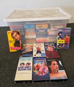 Large Lot of 40&ndash;60 Disney & Family VHS Tapes in Sterilite Bins.