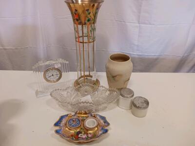 Bohemian Enameled and Gilded Glass Vase, 15.75" Tall, Thistle Motif, Circa Early 20th Century