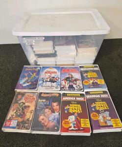 Large Lot of 40&ndash;60 Disney & Family VHS Tapes in Sterilite Bins.