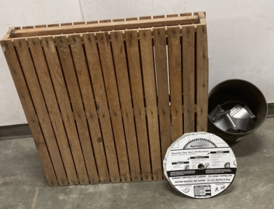 Wood Table, Saw Blade, And More