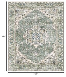 InLume 12' x 9' Area Rug &ndash; Green & Cream Medallion Floral Design