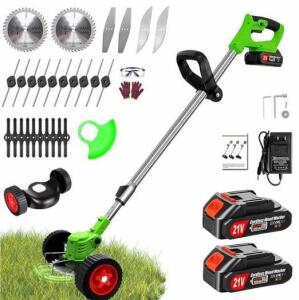 21V Cordless 3-in-1 Grass Trimmer/Brush Cutter/Edger, 2 Batteries, 26 Blades, Adjustable Shaft