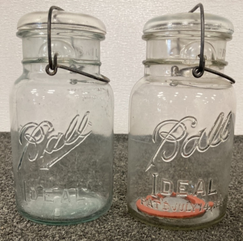 (2) Antique Ball Ideal Glass Topped Canning Jars