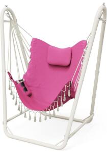 Hammock Chair with Stand, Pink, 52"x32"x63", 350 lbs Capacity, Cotton-Poly Fabric, Pillow