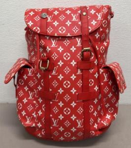 (Replica) Louis Vuitton Christopher PM Red Monogram Backpack, Gold Hardware, Adjustable Straps, 15.7"x17.3"x8.3"