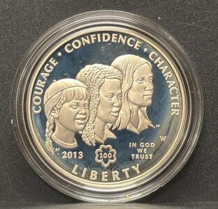 2013 Girl Scouts Centennial Proof Silver Dollar, 90% Silver, US Mint, Box & COA, West Point 'W'