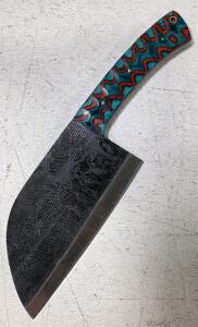 Custom Cleaver Knife, 7" High Carbon Blade, Patterned Resin Handle, Leather Sheath Included