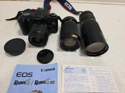 Untested Canon EOS Rebel G 35mm SLR with Canon 35-80mm, Tokina 35-200mm, Osawa 60-300mm Lenses Kit