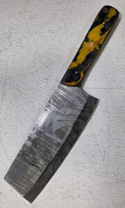 Chinese-Style Damascus Vegetable Cleaver with Resin/Wood Handle, 6.75" Blade