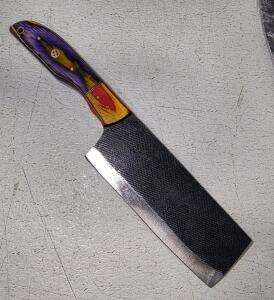 Handmade Cleaver Knife 12" Overall, 7.25" Blade, Multicolored Custom Handle, File Pattern Blade