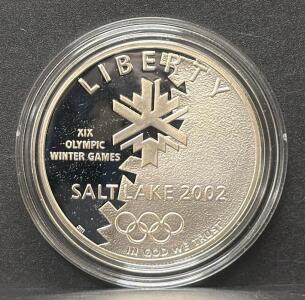 2002 Salt Lake City Olympic Proof Silver Dollar, Original Packaging, COA