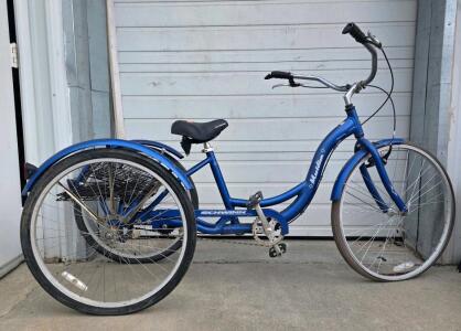 Schwinn Meridian Adult Tricycle 26" Wheels, Single Speed, Rear Basket, Blue, Step-Through Frame