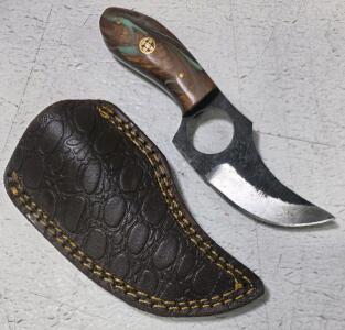 Custom Karambit-Style Fixed Blade Knife with Composite Handle and Leather Sheath