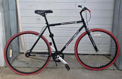 Kent Fixie 700c Single-Speed Bicycle, Steel Frame, Caliper Brakes, Red Tires, Flat Bar