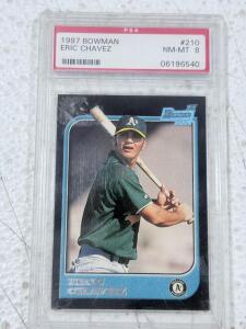 1997 Bowman #210 Eric Chavez Rookie Card PSA NM-MT 8 Oakland Athletics